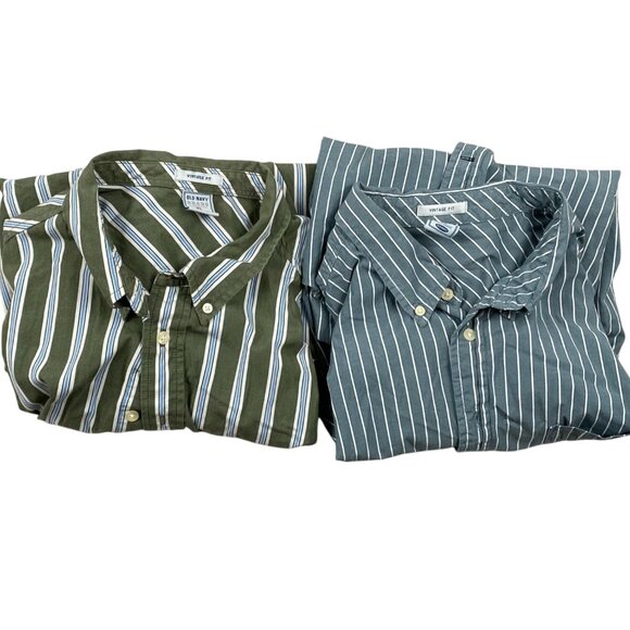 Old Navy Men's Shirts XL Tow Vintage Fit Striped Button-Down 100% Cotton Bundle - Picture 1 of 16